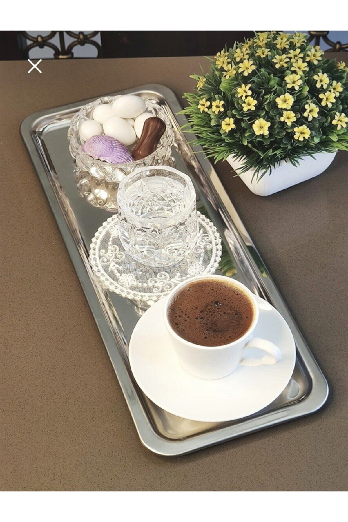Abant 1 Adet Lüks Paslanmaz Çelik Dikdörtgen Kahve Servis Sunum Tepsisi