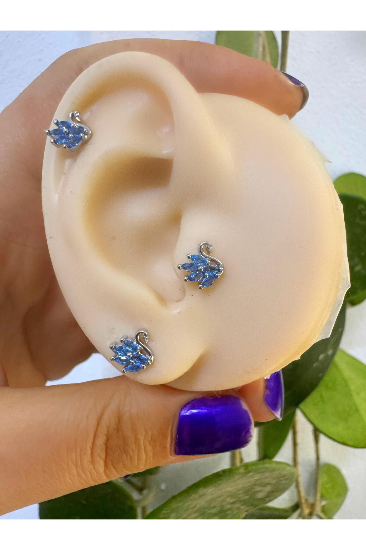 Arescollection 1 Adet Mavi Zirkon Taşli Kuğu Tragus Helix Kikirdak Lobe Uyumlu P