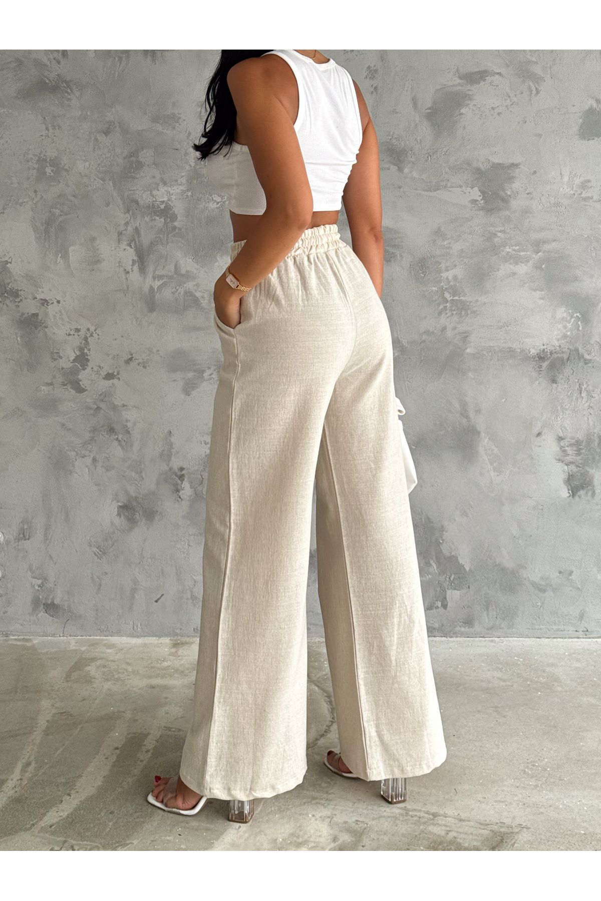 Fiolin %100 Keten Angel Bej Pantolon
