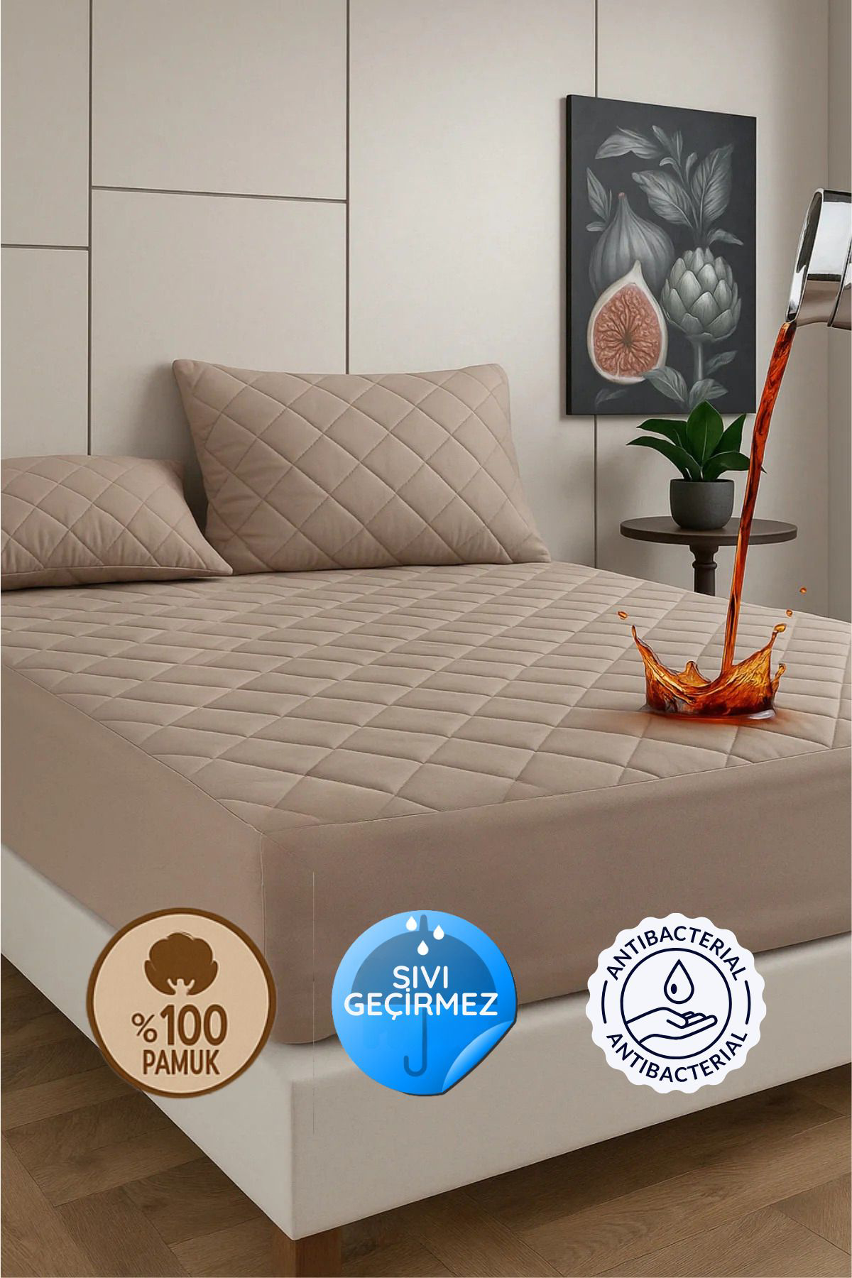 Formeya %100 Pamuk Renkli Kapitone Fitted Full Kenar Su Sivi Geçirmez Yat