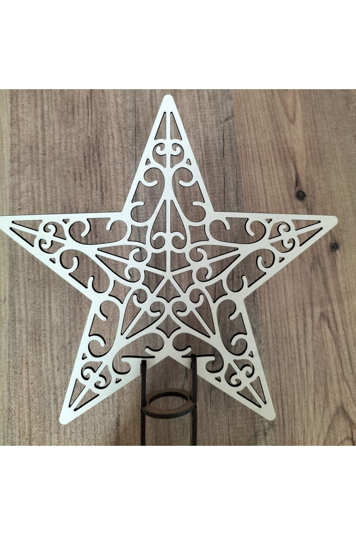 Leylaser 18 Cm 3 Mm Krem Ahşap Yildiz Yilbaşi Ağaci Tepe Süsü