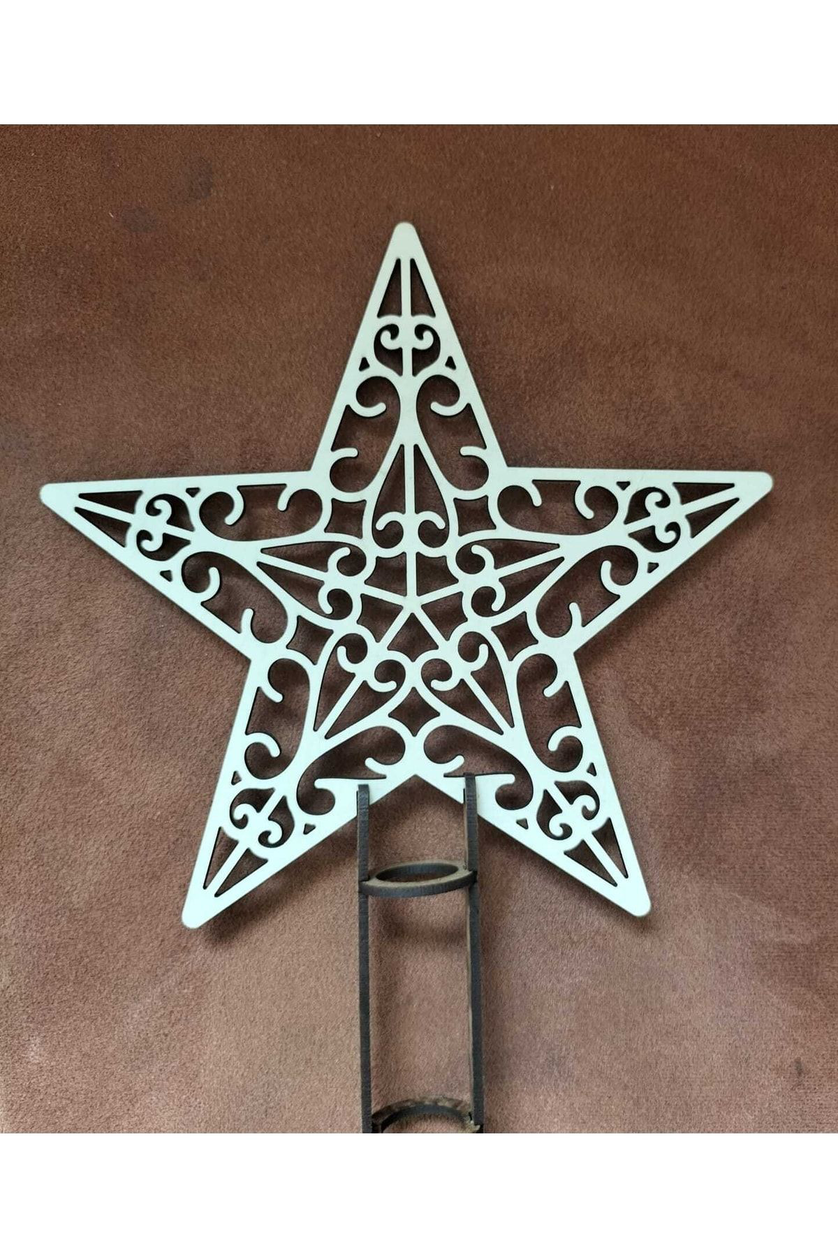 Leylaser 18 Cm 3 Mm Krem Ahşap Yildiz Yilbaşi Ağaci Tepe Süsü