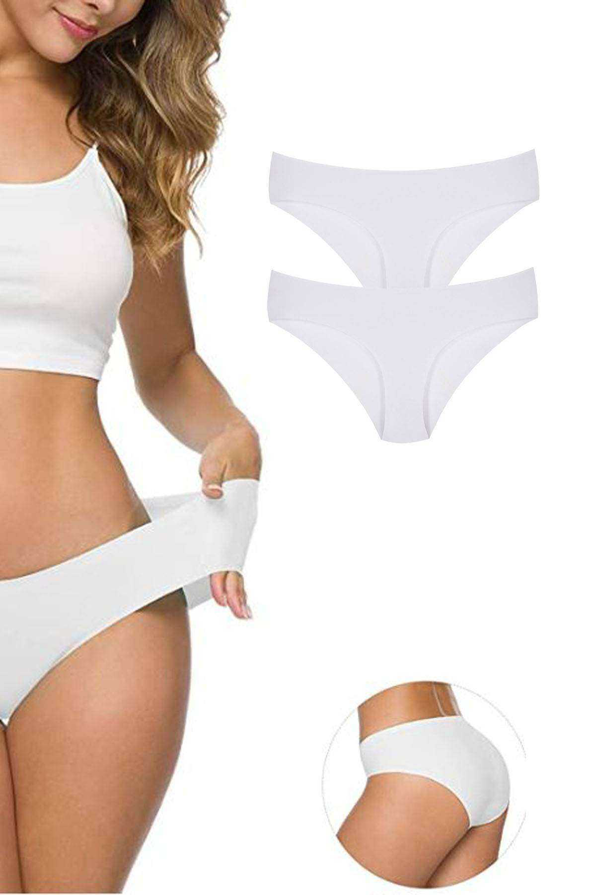 Just Cheap Store 2 Adet Kadin Dikişsiz Lazer Kesim Esnek İz Yapmayan Külot Beyaz