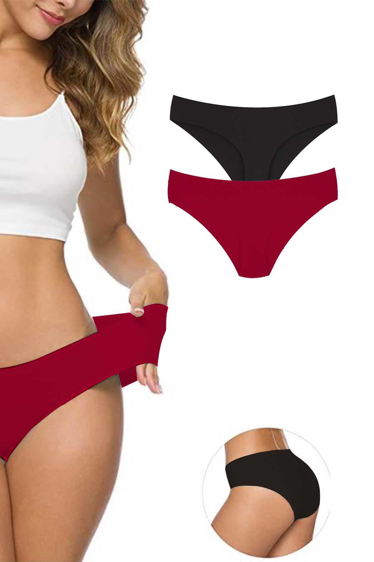 Just Cheap Store 2 Adet Kadin Dikişsiz Lazer Kesim Esnek İz Yapmayan Külot S4