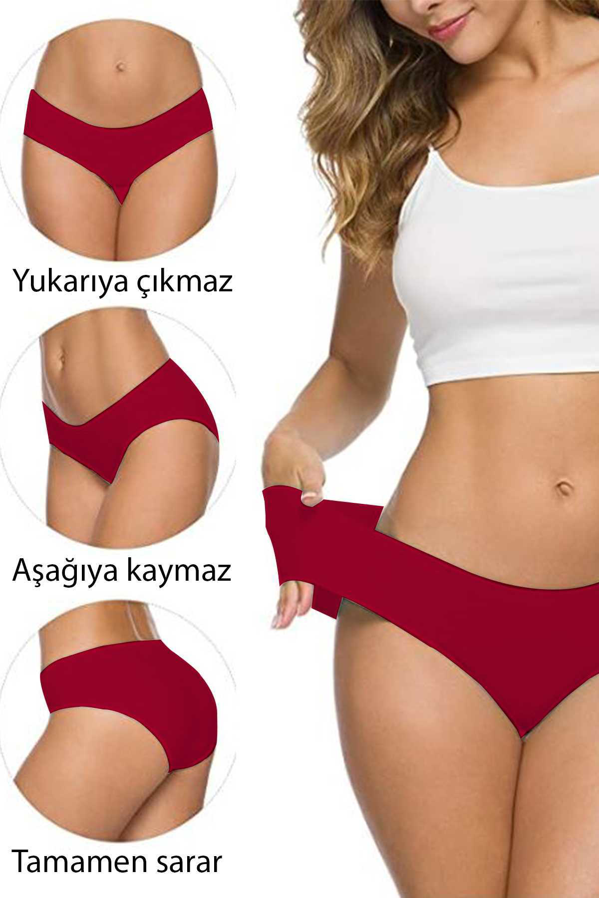 Just Cheap Store 2 Adet Kadin Dikişsiz Lazer Kesim Esnek İz Yapmayan Külot Bordo