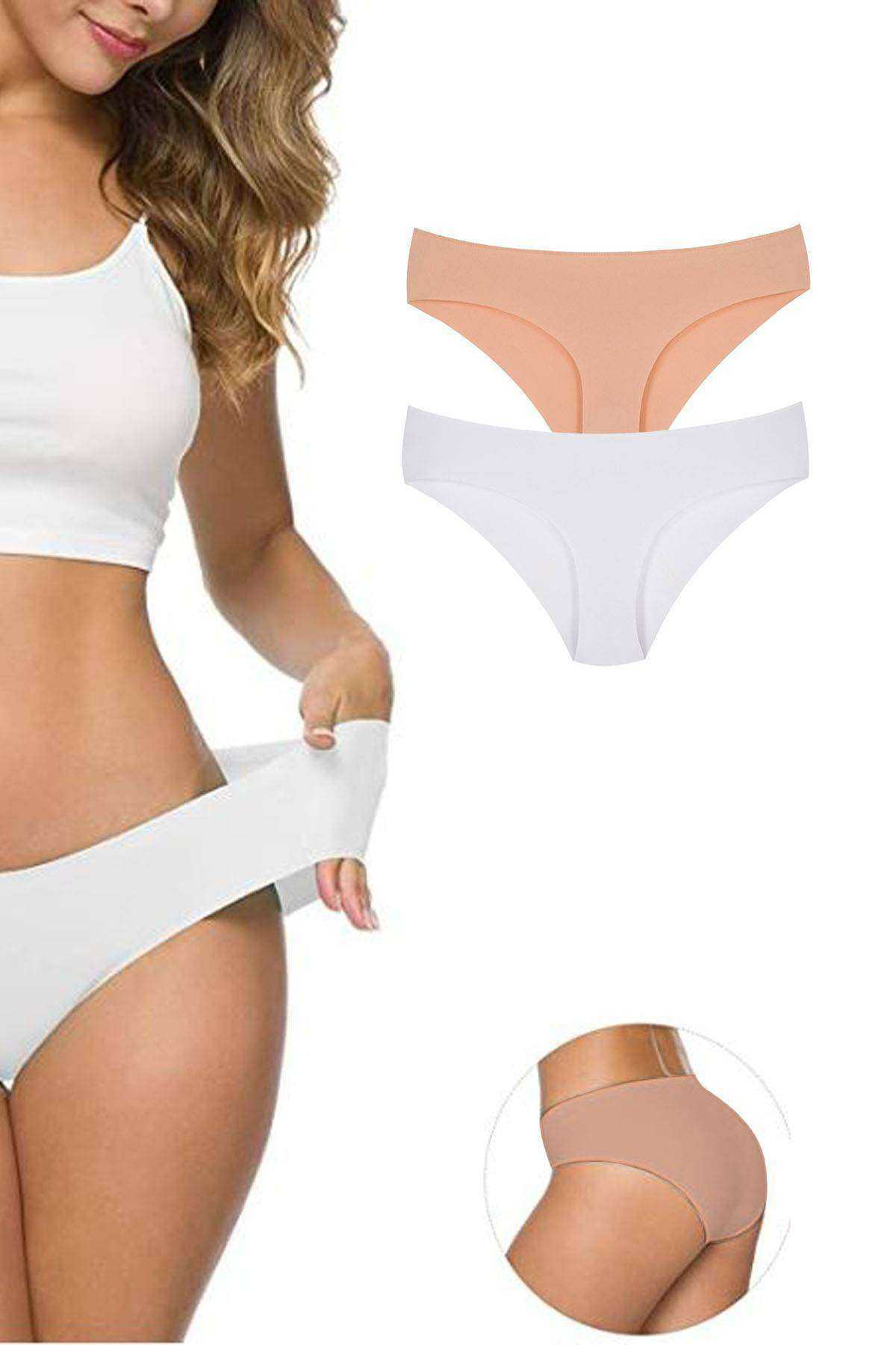 Just Cheap Store 2 Adet Kadin Dikişsiz Lazer Kesim Esnek İz Yapmayan Külot S3