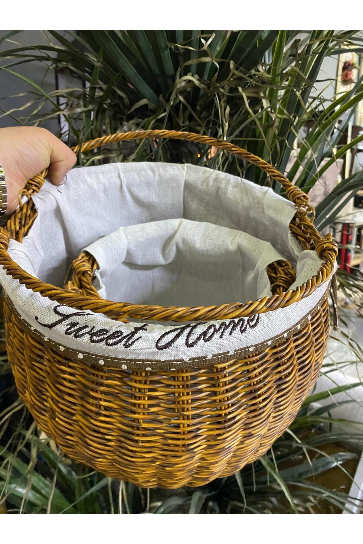 Elif Aksesuar 2 Li Sentetik Rattan Örme Sepet
