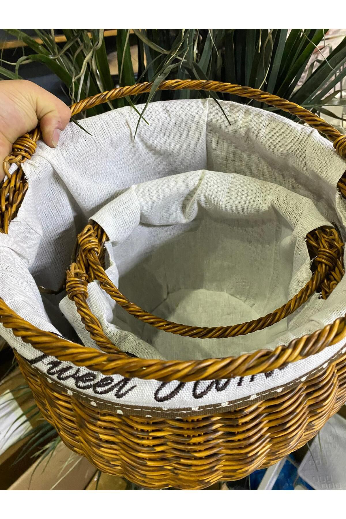 Elif Aksesuar 2 Li Sentetik Rattan Örme Sepet