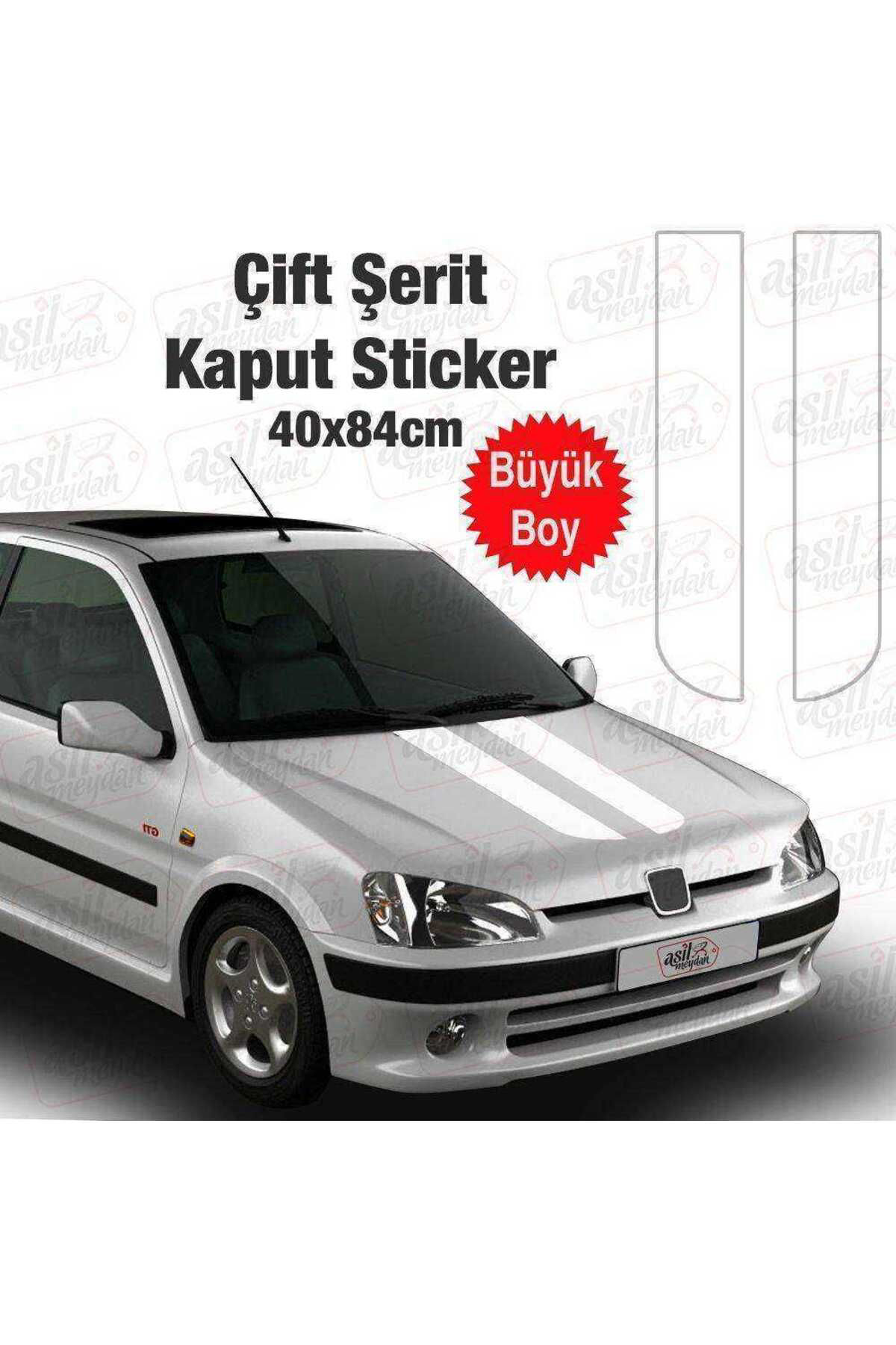 Asilmeydan 2 Şerit Kaput Beyaz Sticker Oto Sticker, Araba, Etiket, Çikartma,
