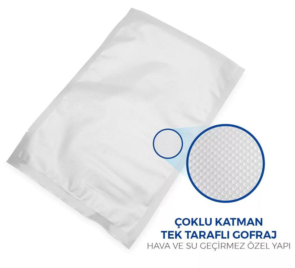 Private 20X30 Tirtikli 5 Kg Gofrajli 90 Mikron Ev Tipi Gida Vakum Poşeti 