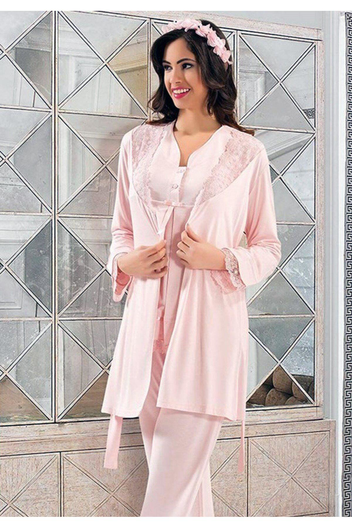 Xses 2190 Kadin Hamile Lohusa Sabahlikli Pijama Takim-Pudra