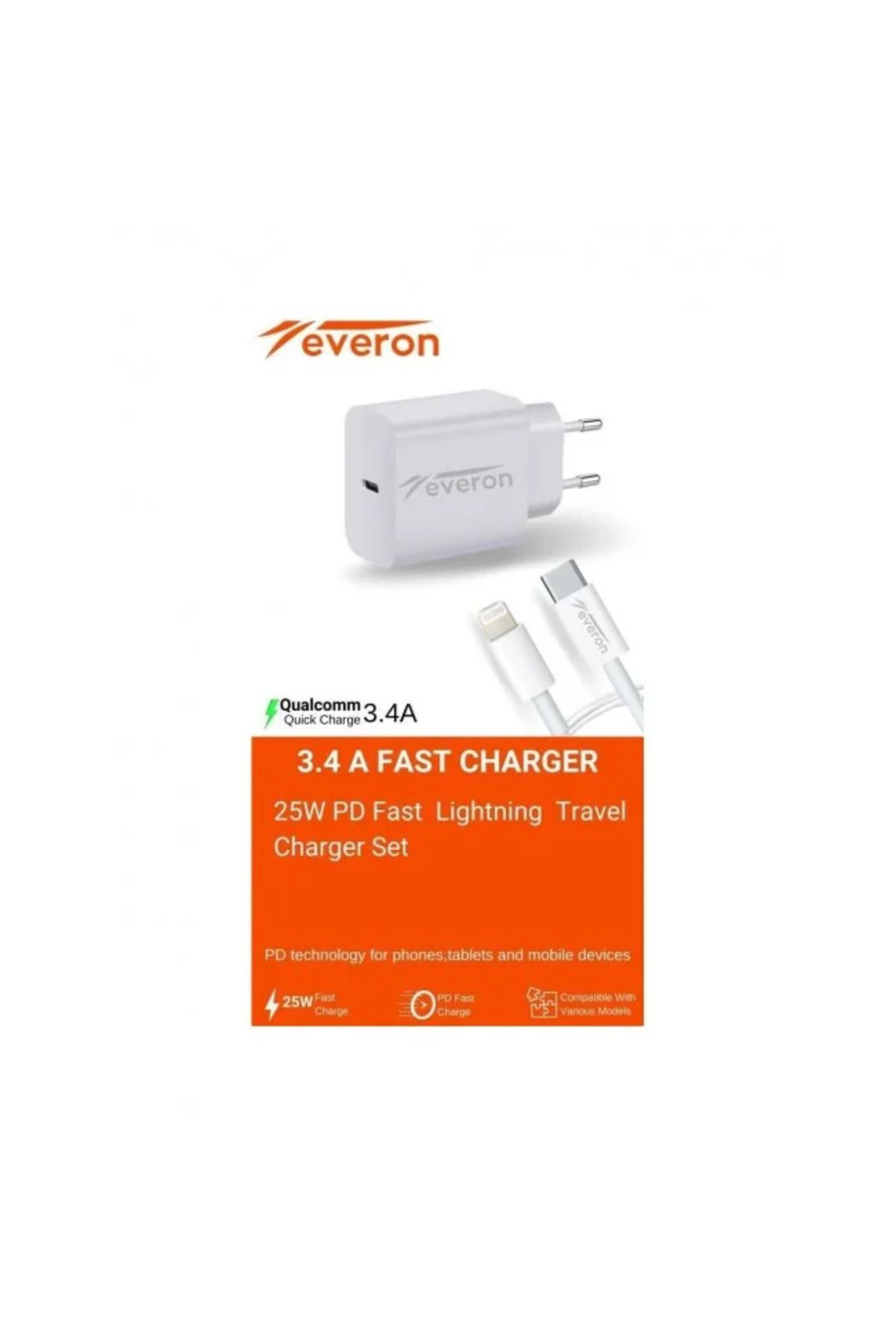 Everon 25W İphone 12 Pro İle Uyumlu 3.4 A Q.C Type C To Lightning Hizli