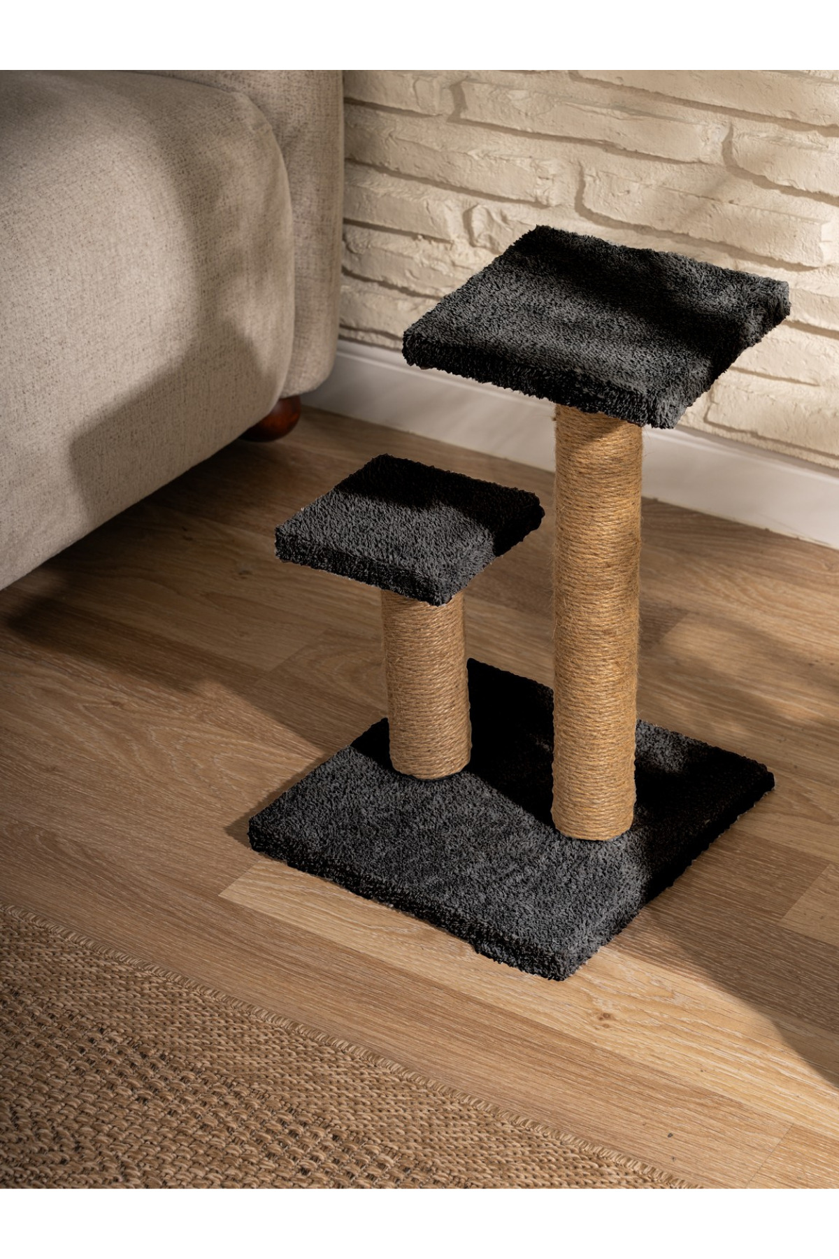 Beylini 2Li Kedi Tirmalama Tahtasi Peluş Kumaş Demonte 42Cm 2 Adimli Zipl