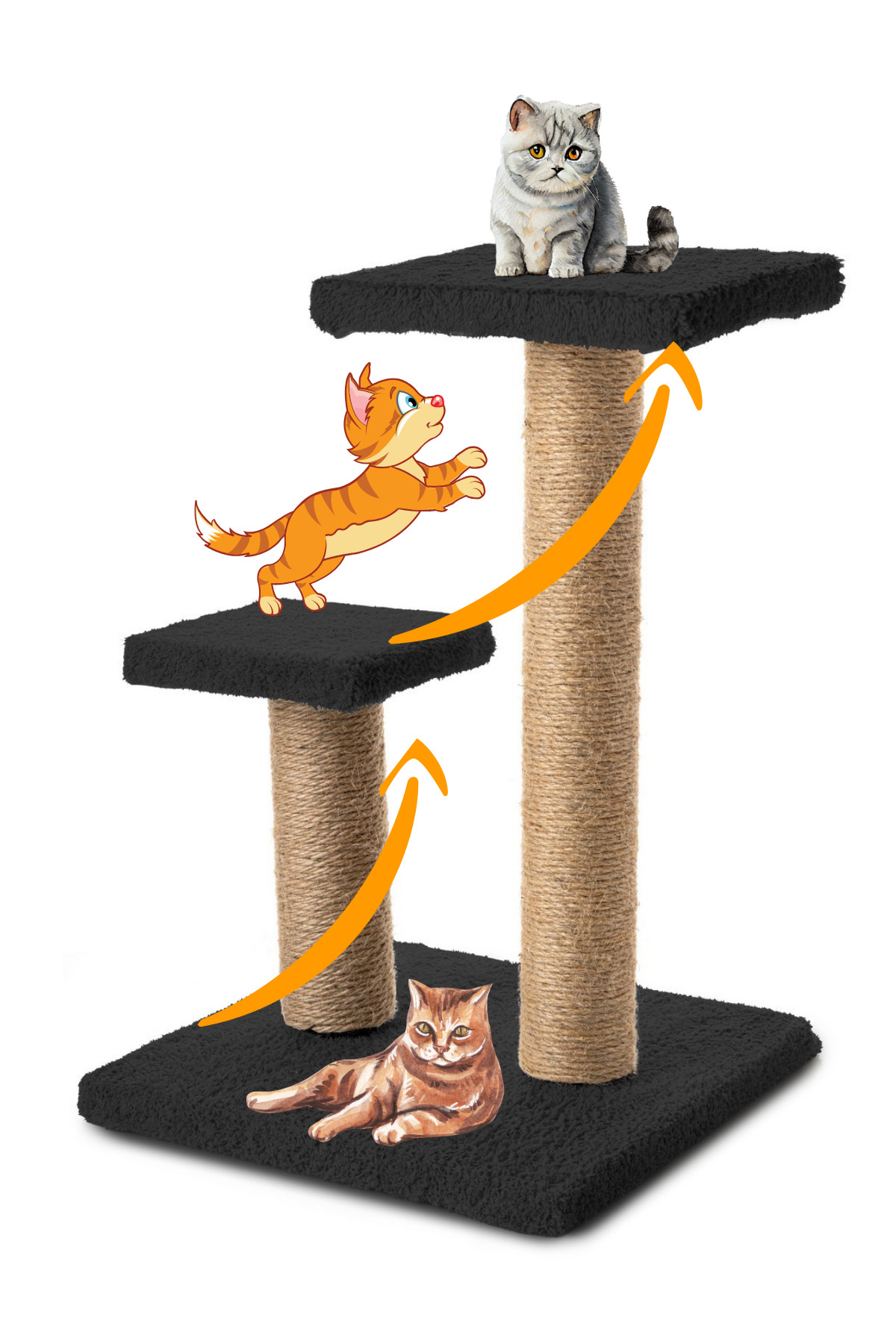 Beylini 2Li Kedi Tirmalama Tahtasi Peluş Kumaş Demonte 42Cm 2 Adimli Zipl