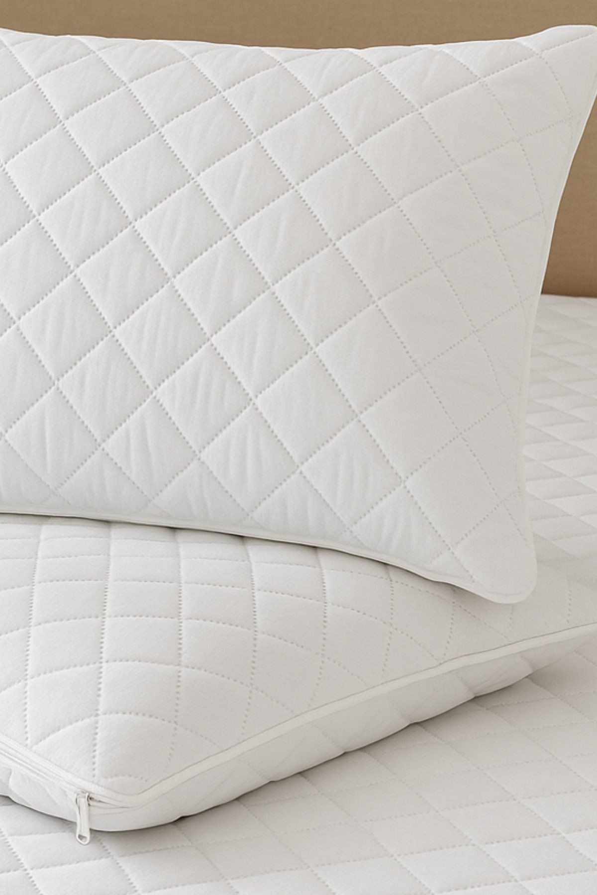 Formeya 2'Li Mikrofiber Kapitone Sivi Geçirmez Yastik Alezi Fermuarli Siv