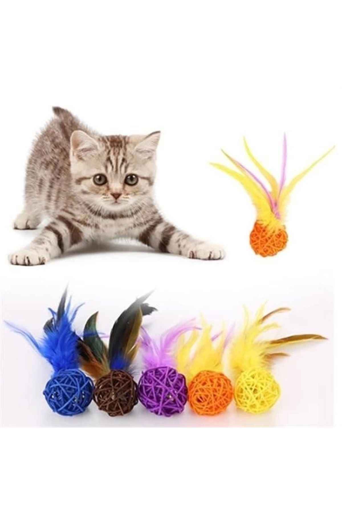 Yusuftex 2Li Rattan Renkli Peluş Tüy Kedi Köpek Oyuncak Yakalama Çiğneme Ç