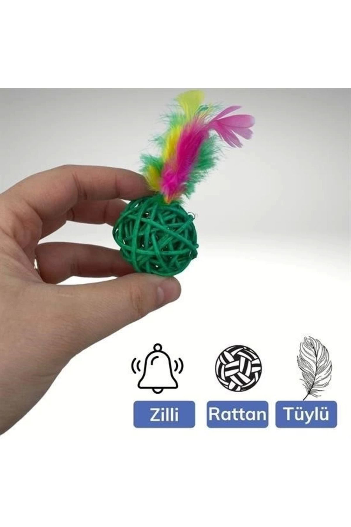 Yusuftex 2Li Rattan Renkli Peluş Tüy Kedi Köpek Oyuncak Yakalama Çiğneme Ç