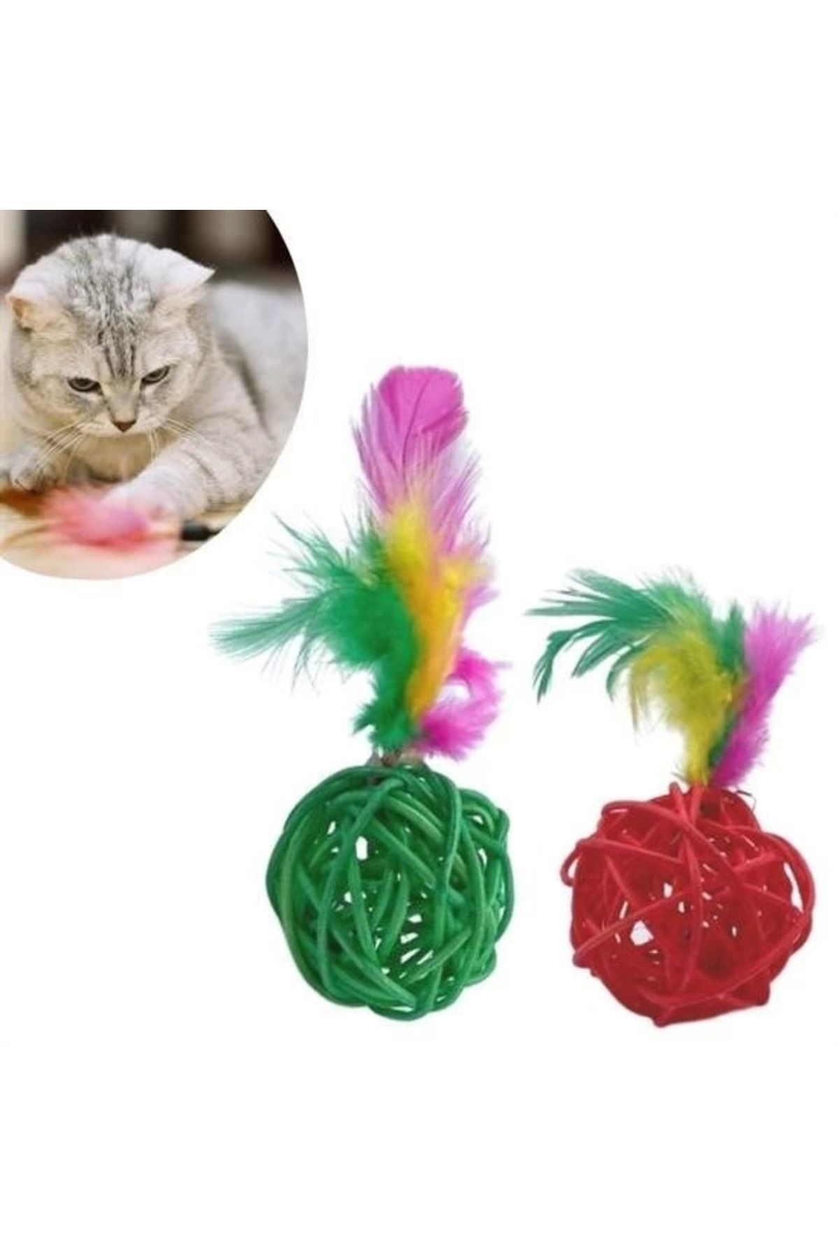Yusuftex 2Li Rattan Renkli Peluş Tüy Kedi Köpek Oyuncak Yakalama Çiğneme Ç