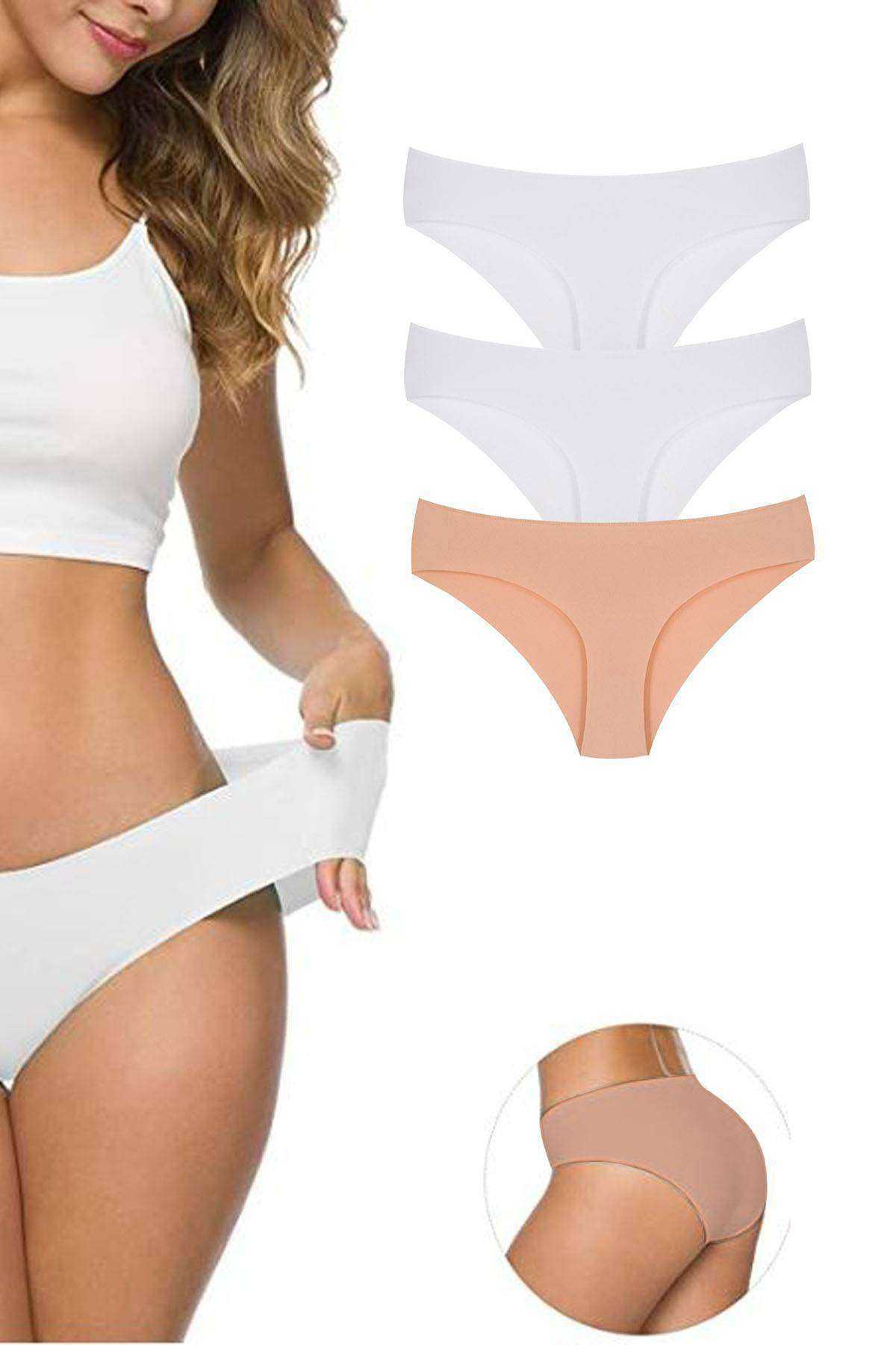 Just Cheap Store 3 Adet Kadin Dikişsiz Lazer Kesim Esnek İz Yapmayan Külot S3
