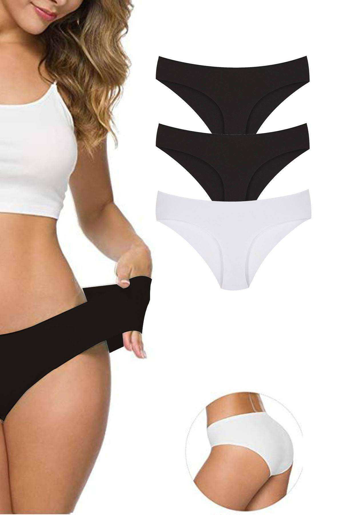 Just Cheap Store 3 Adet Kadin Dikişsiz Lazer Kesim Esnek İz Yapmayan Külot S1