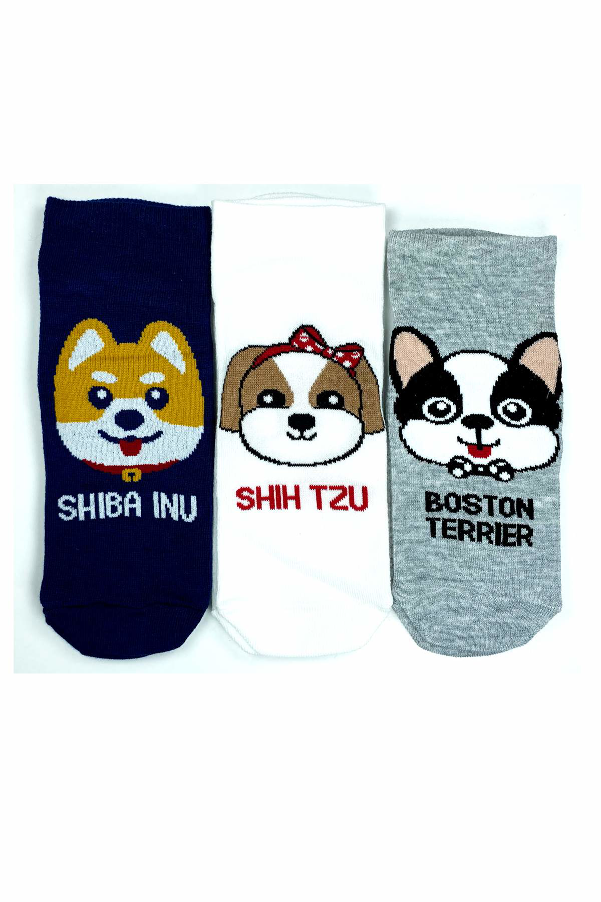 Just Cheap Store 3 Çift Sevimli Köpek Temali Baskili Yumuşak Kadin Bilek Çorap