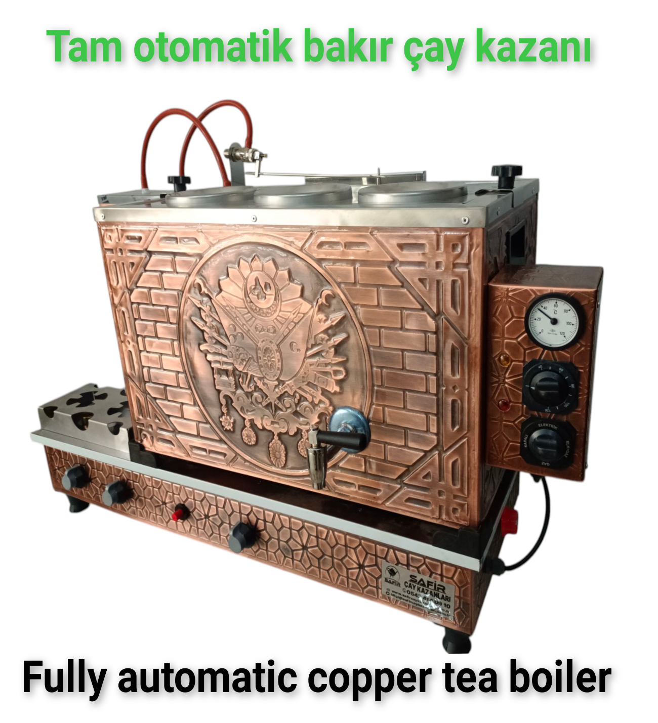 Safir Çay Kazanlari 3 Demlikli Bakir Çay Kazani Sadece Elektrikli Bakir Çay Semaveri Osmanli Tuğra Model Çay Makinesi