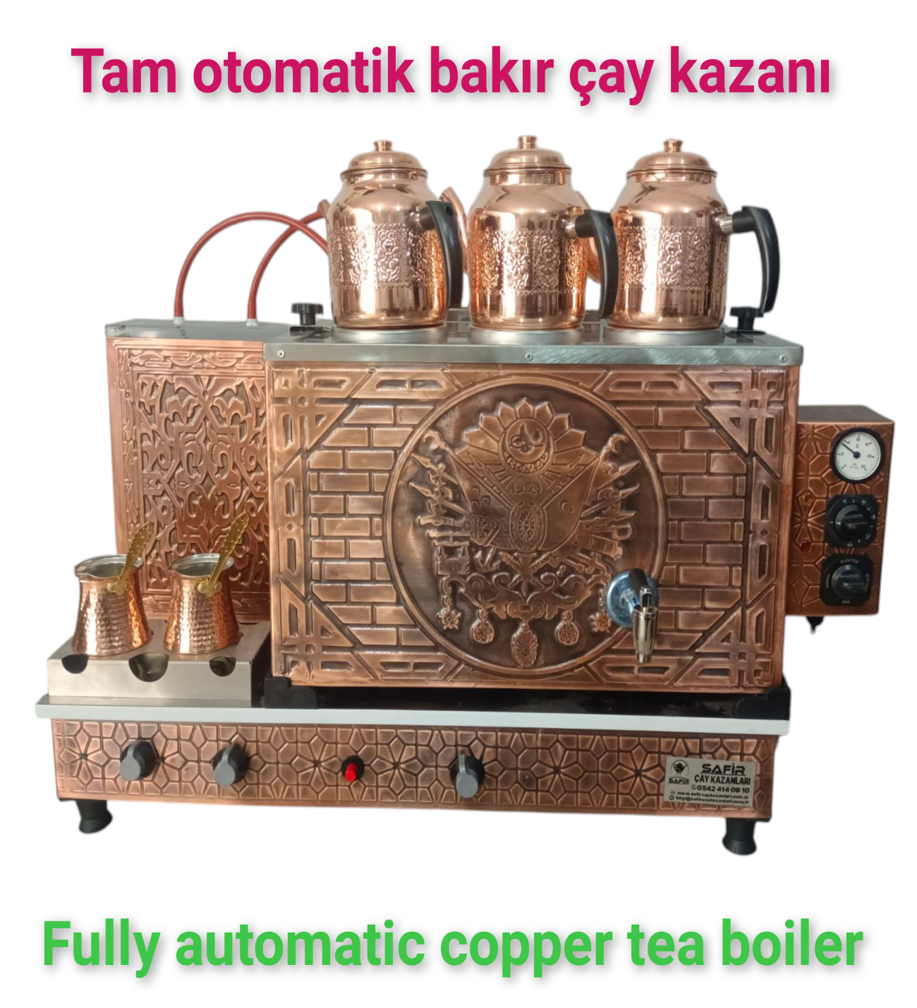 Safir Çay Kazanlari 3 Gözlü Bakir Çay Kazani Doğalgazli Ce Gazmer Açiliş Onayli Tam Dijital Çakmakli Prizma Alt Tabanli 