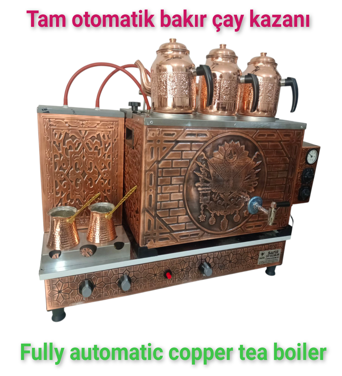 Safir Çay Kazanlari 3 Gözlü Bakir Çay Kazani Doğalgazli Ce Gazmer Açiliş Onayli Tam Dijital Çakmakli Prizma Alt Tabanli 