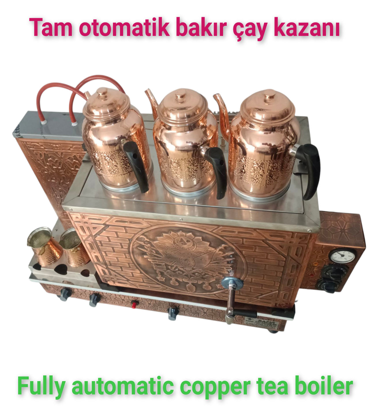 Safir Çay Kazanlari 3 Gözlü Bakir Çay Kazani Doğalgazli Ce Gazmer Açiliş Onayli Tam Dijital Çakmakli Prizma Alt Tabanli 