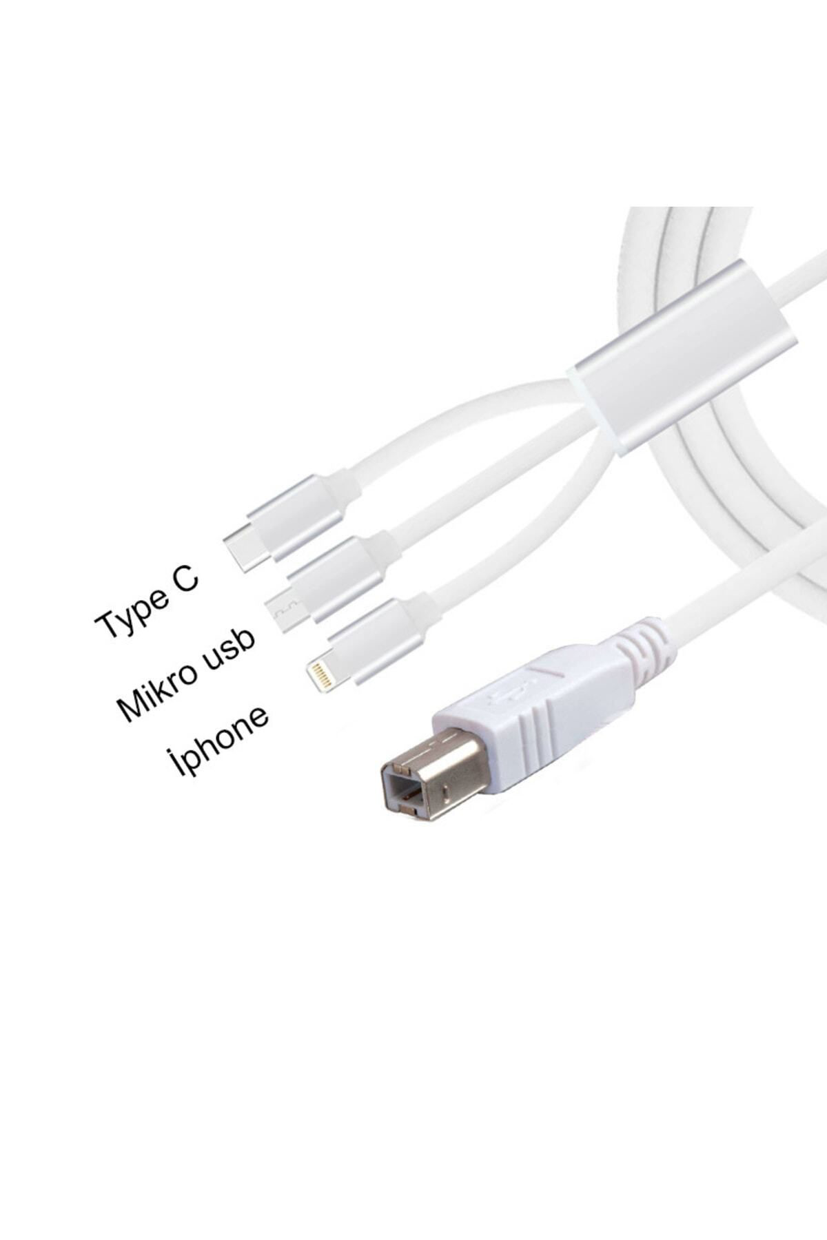 Pmr 3 İn 1 Type C-Lightning- Micro Usb To Type B Printer Kablosu