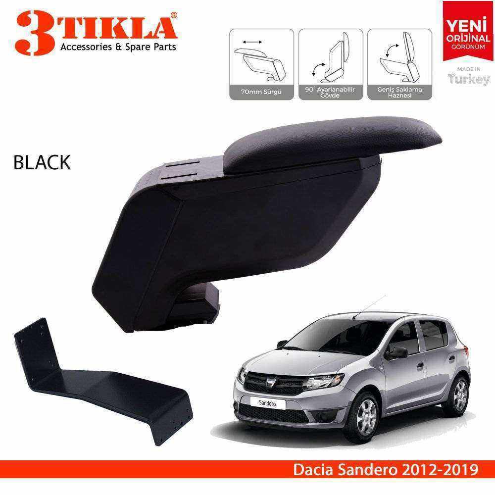 3 Tıkla Dacia Sandero 2012-2019 Delmesiz Çelik Ayaklı Siyah Kolça