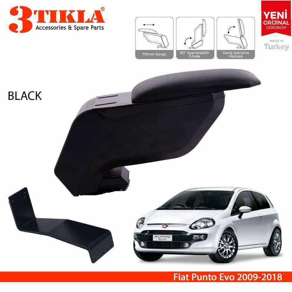 3 Tıkla Fiat Punto Evo 2009-2018 Delmesiz Çelik Ayaklı Siyah Kolç