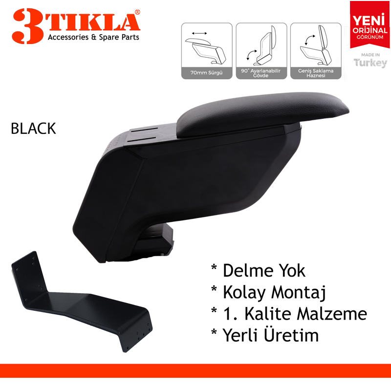 3 Tıkla Fiat Punto 2012 Delmesiz Çelik Ayaklı Siyah Kolçak Kol Da