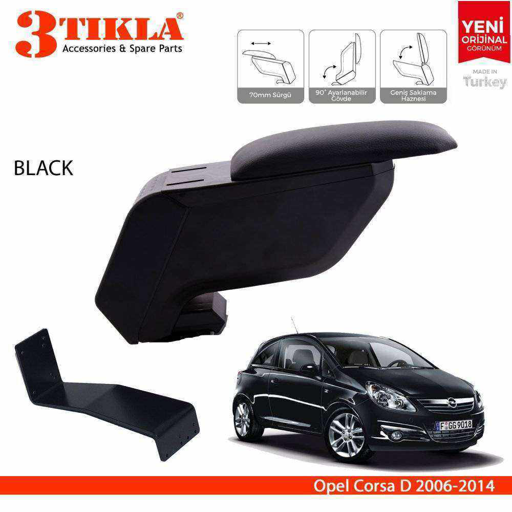 3 Tıkla Opel Corsa D 2006-2014 Delmesiz Çelik Ayaklı Siyah Kolçak