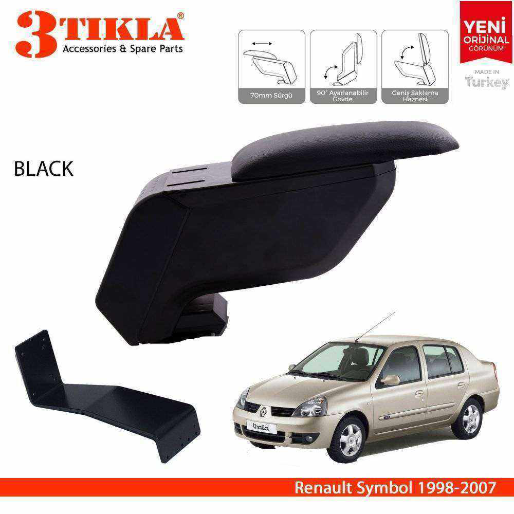 3 Tıkla Renault Symbol 1998-2007 Delmesiz Çelik Ayaklı Siyah Kolç