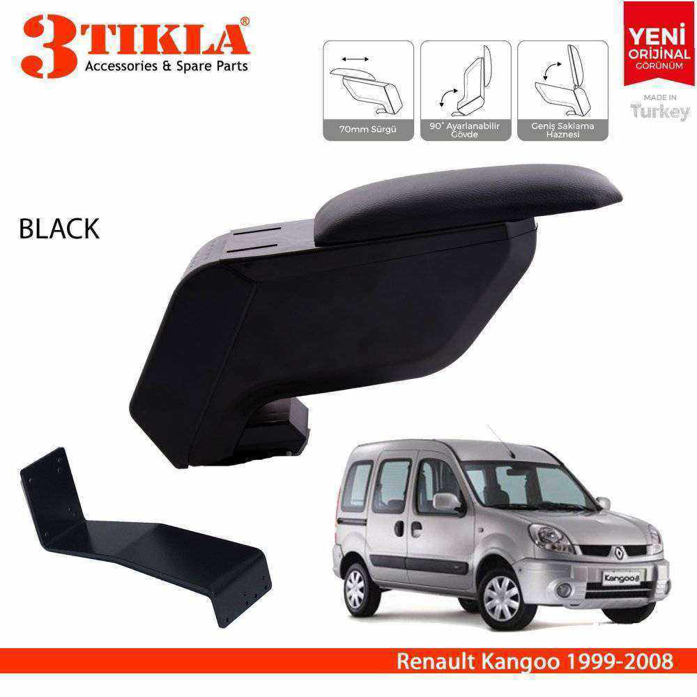 3 Tıkla Renault Kangoo 1999-2008 Delmesiz Çelik Ayaklı Siyah Kolç