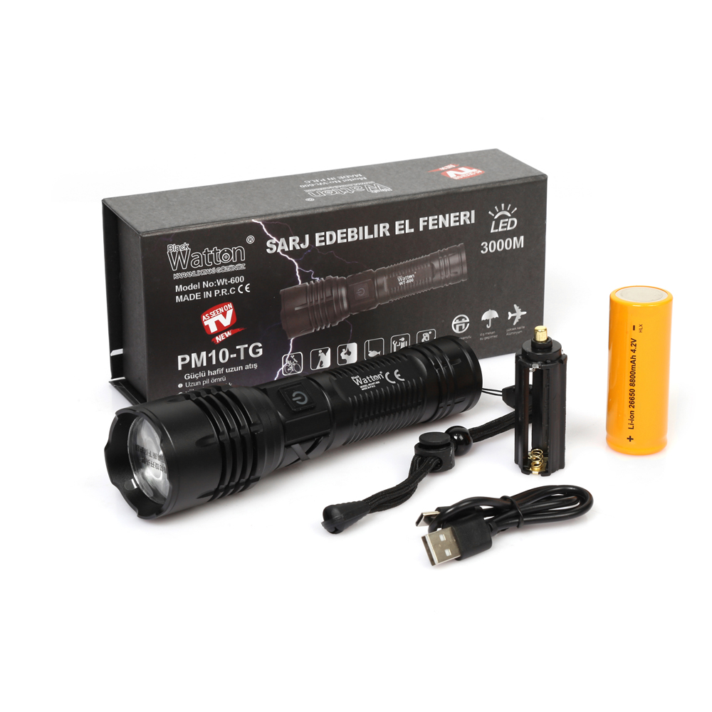 Evimdeyokyok 3000 Lümen  Güçlü El Feneri Watton Wt-600 Tdrtr