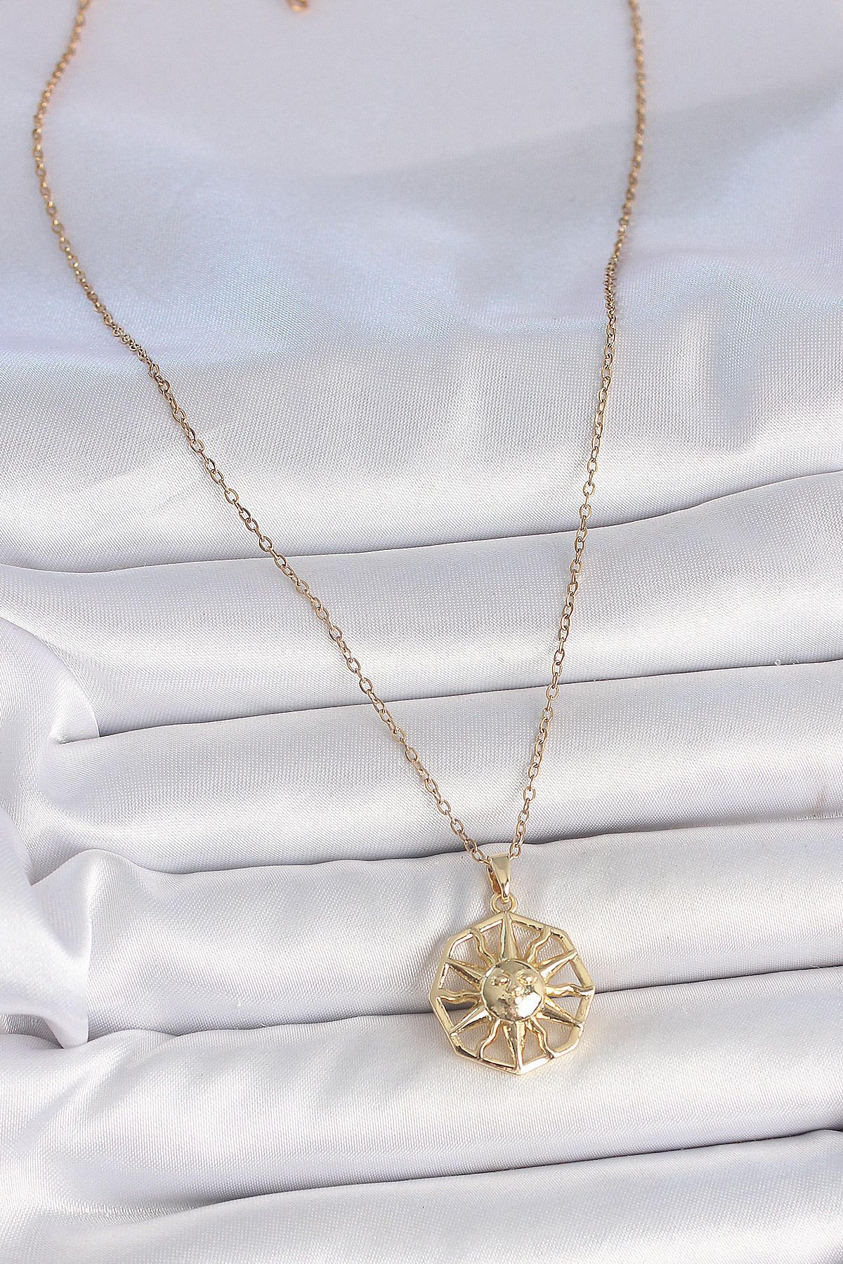 New Things 316L Çelik Gold Renk Zincir İşlemeli Güneş Model Kadin Kolye