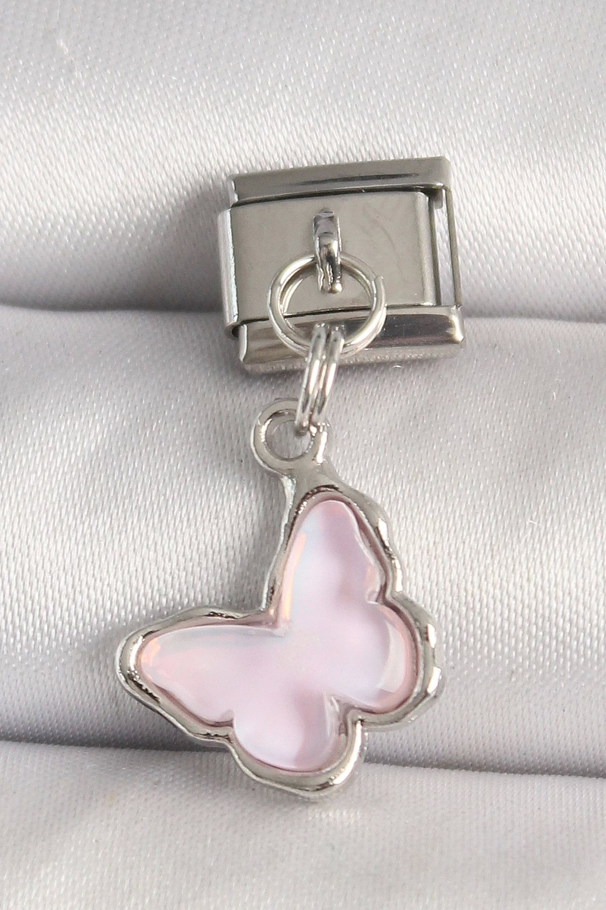 Clariss 316L Çelik Gümüş Renk Pembe Kelebek Model Nomination Charm