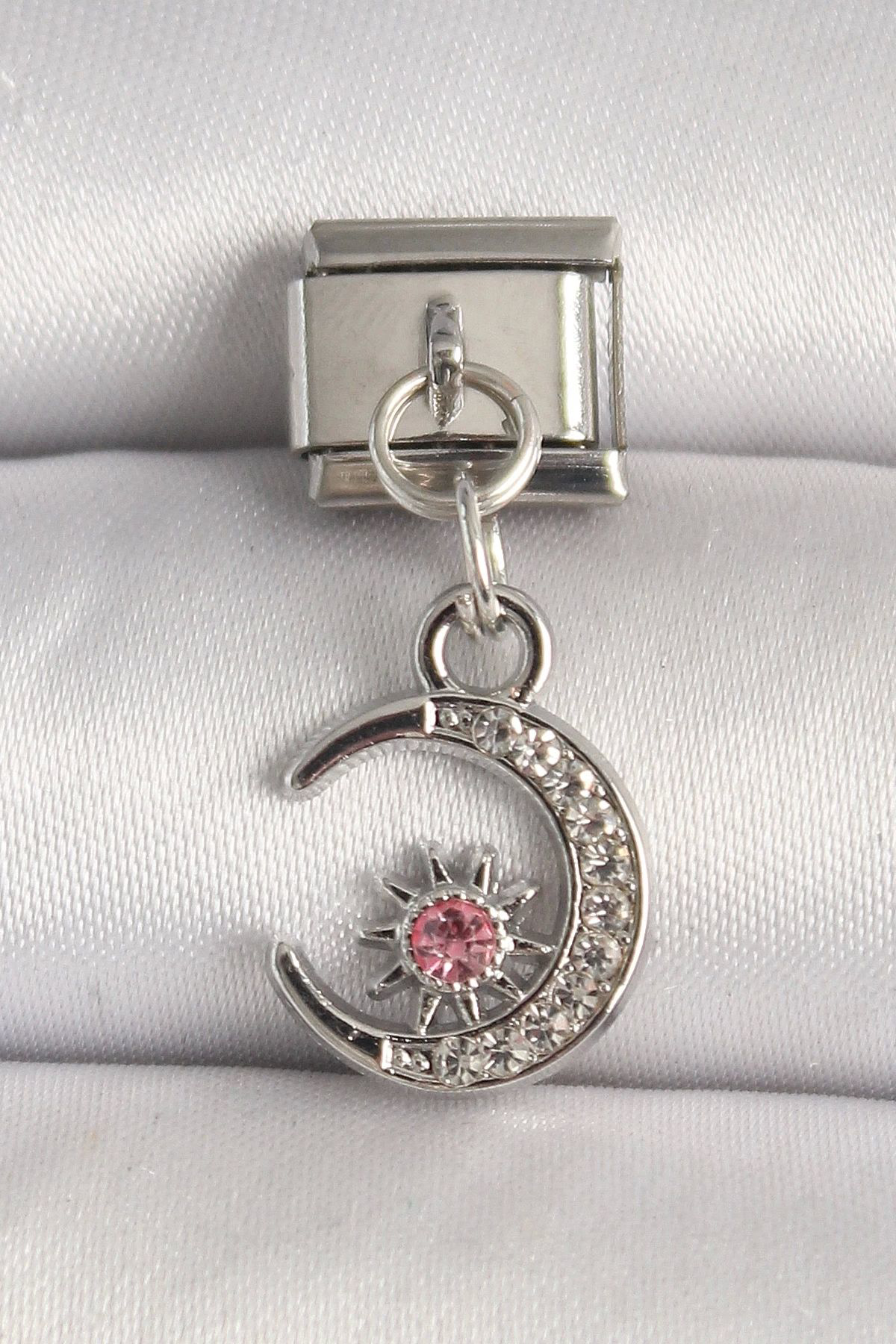 Clariss 316L Çelik Gümüş Renk Zirkon Taşli Hilal Model Nomination Charm