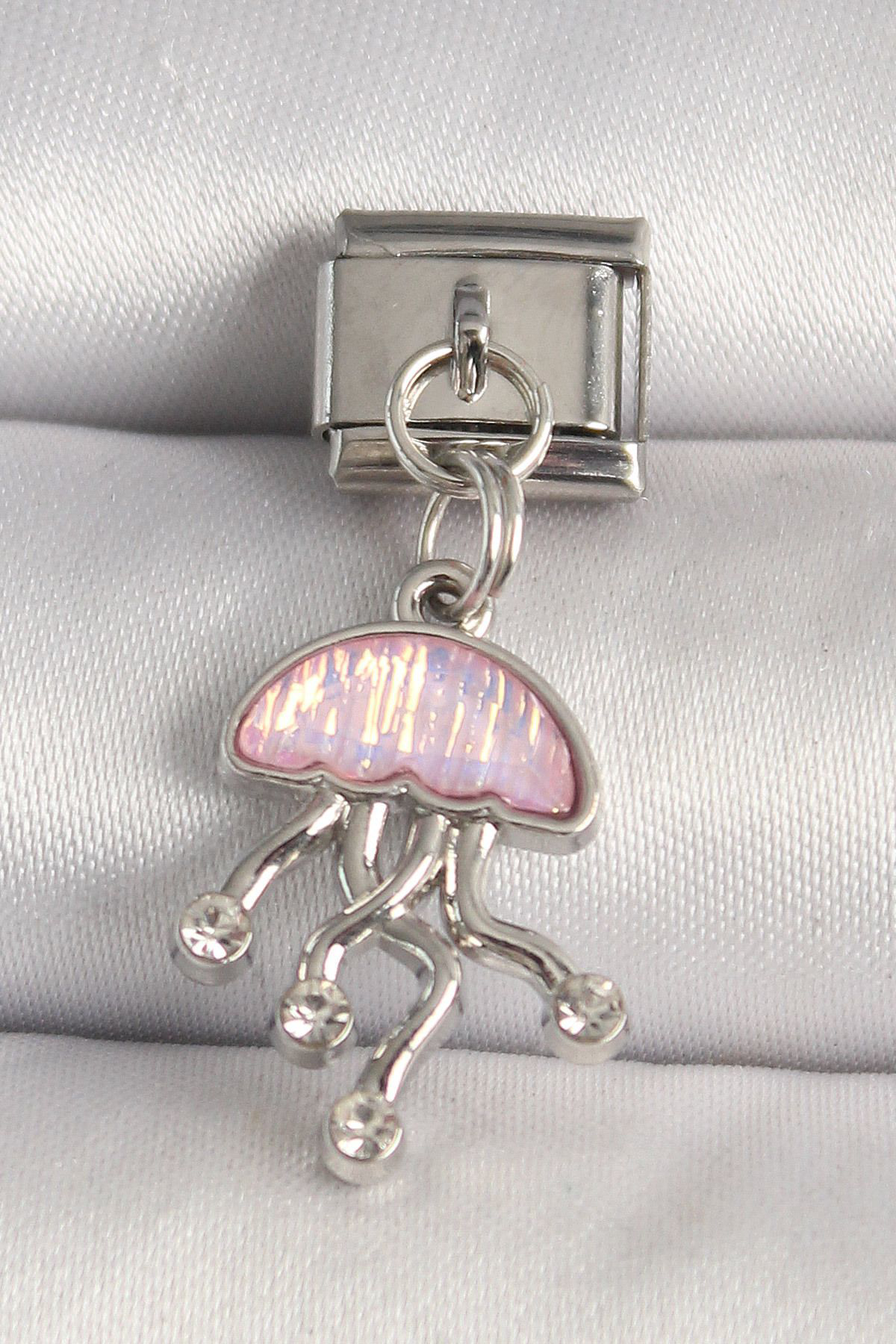 Store 316L Çelik Gümüş Renk Pembe Mineli Deniz Anasi Model Zirkon Taş D