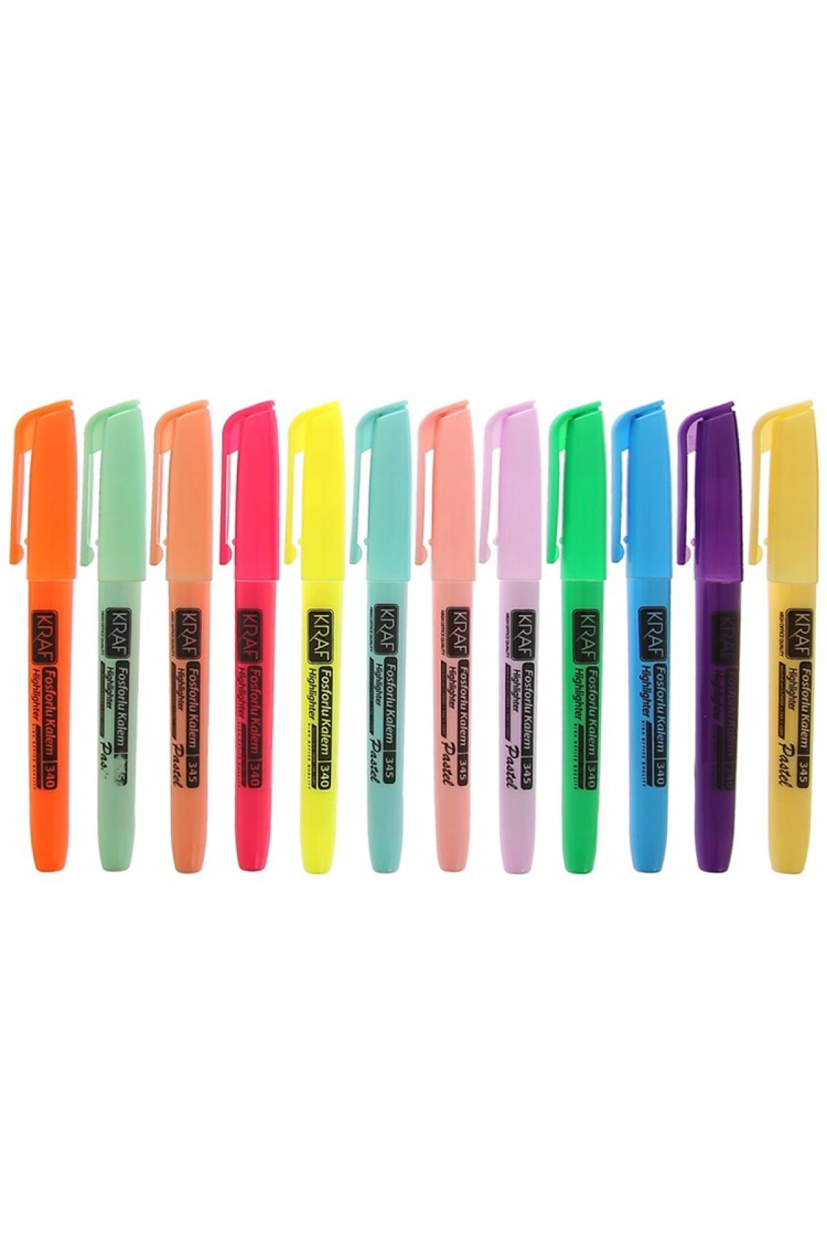 Kraf 340/345-12 (6 Pastel 6 Parlak Renk) Fosforlu Kalem 12'Li