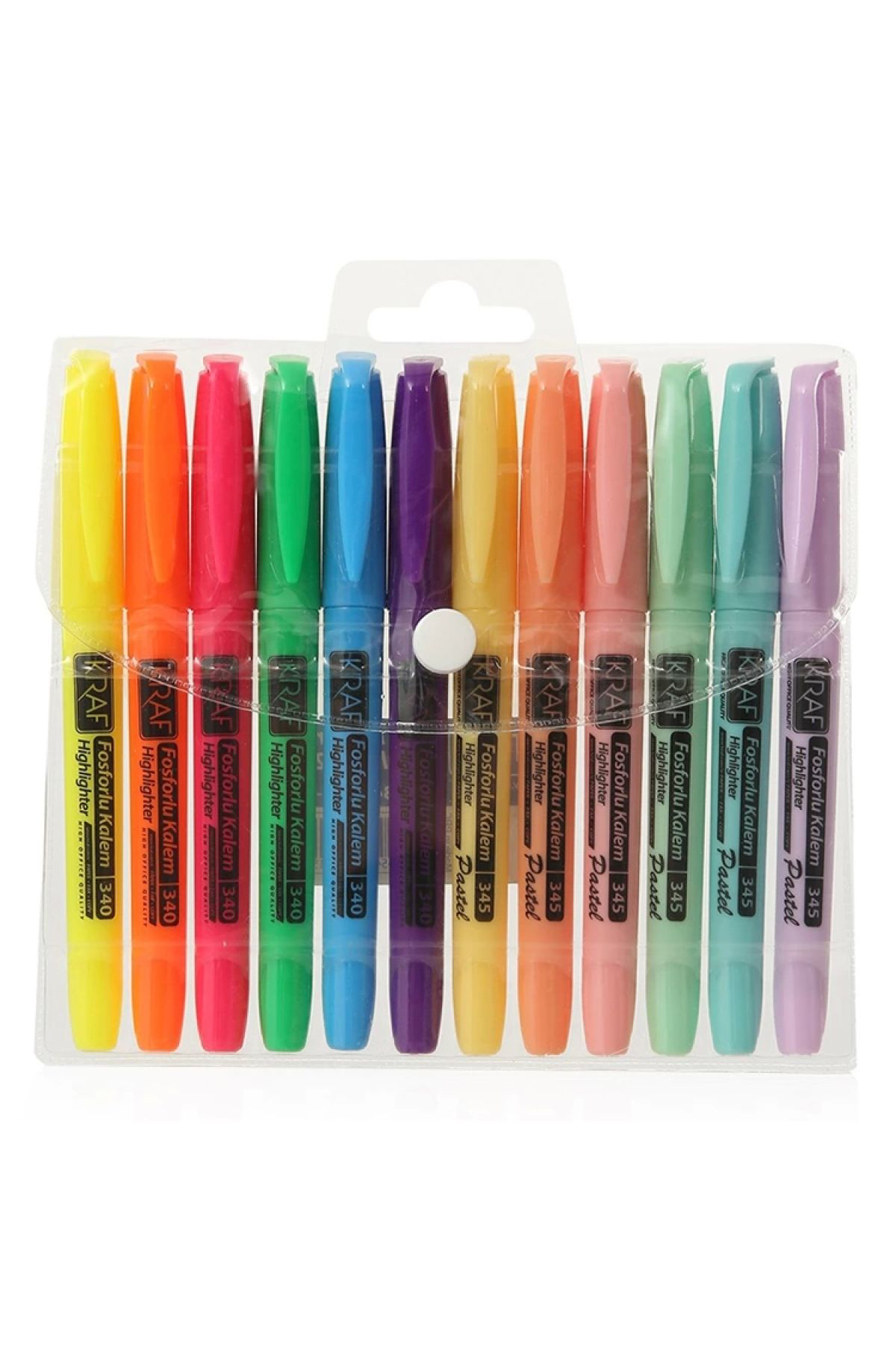 Kraf 340/345-12 (6 Pastel 6 Parlak Renk) Fosforlu Kalem 12'Li