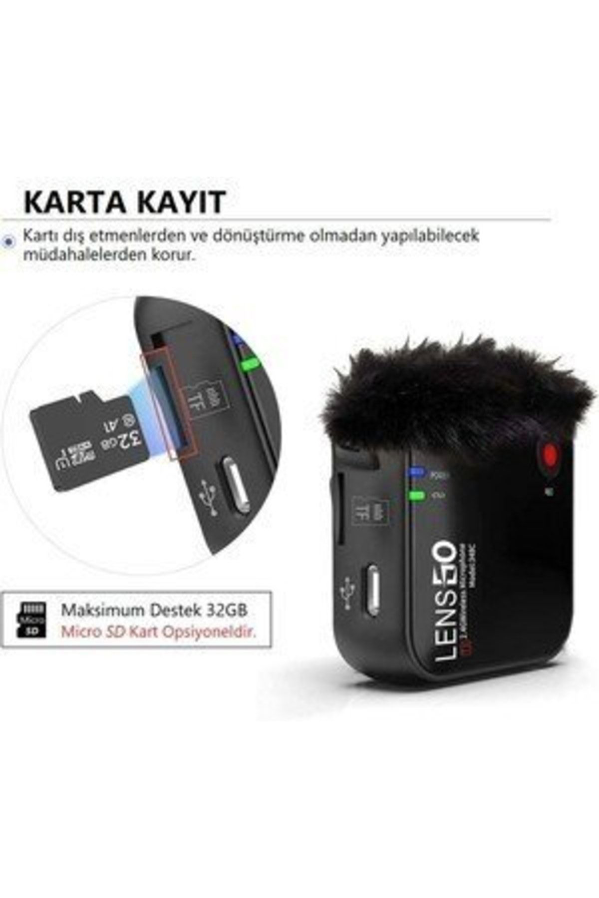 Lensgo 348C Siyah 1V2 Kablosuz İkili Mikrofon Seti