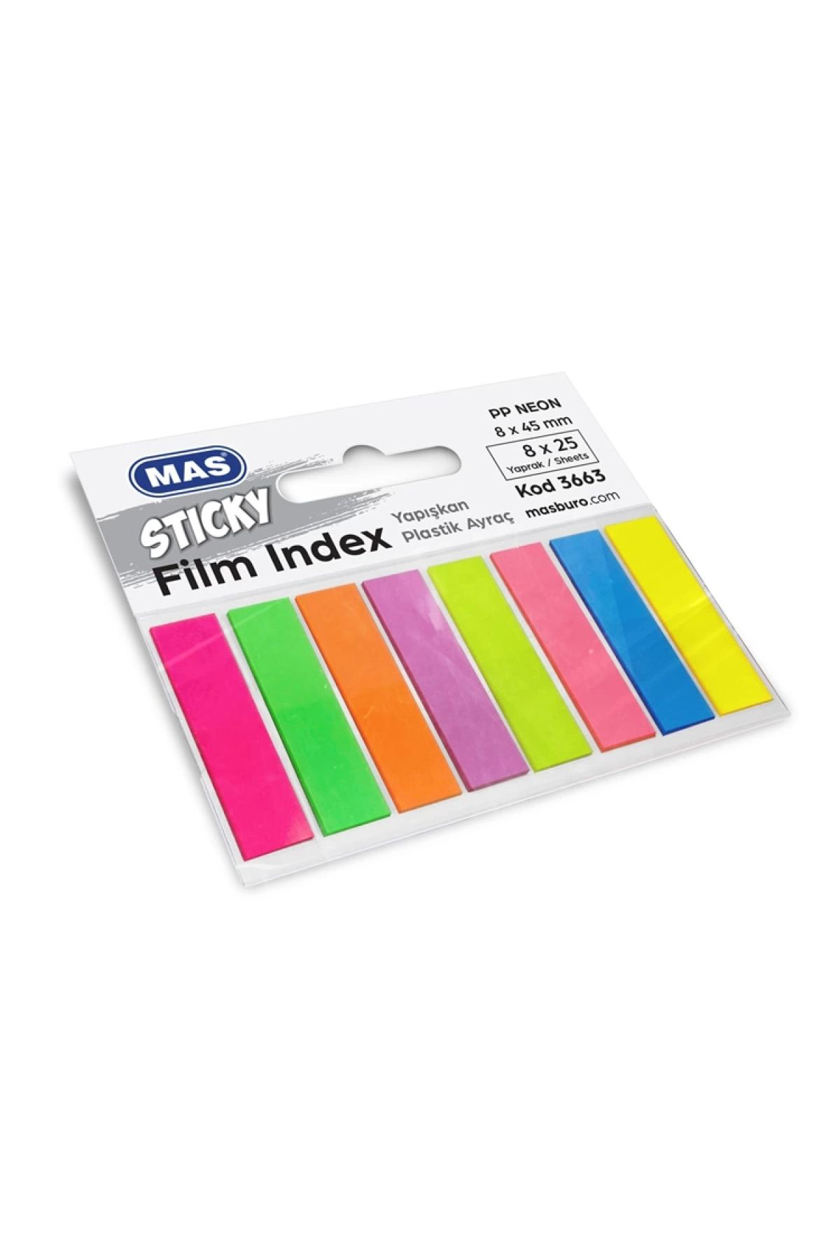 Mas 3663 Film İndex Yapişkanli Pp. Ayraç Dörtgen 8X45mm. 25 Sayfa 8 R