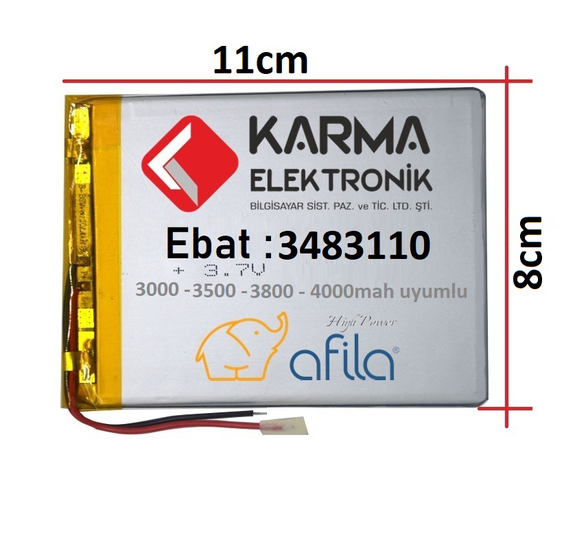 Afila 3.7Volt 4000Mah Tablet Bataryasi - Pili (3483110Mm) - 2 Kablolu