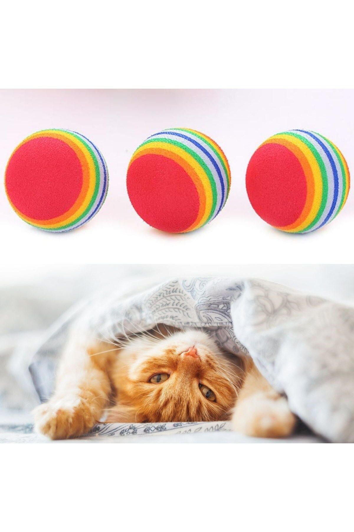Ok Aksesuar 3Lü Gökkuşaği Sünger Kedi Köpek Çiğneme Oyun Topu 4,2 Cm Go506020