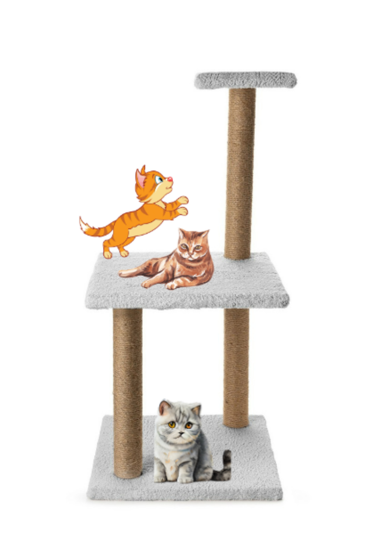 Beylini 3Lü Kedi Tirmalama Tahtasi Peluş Kumaş Demonte 84 Cm Yükseklik 3