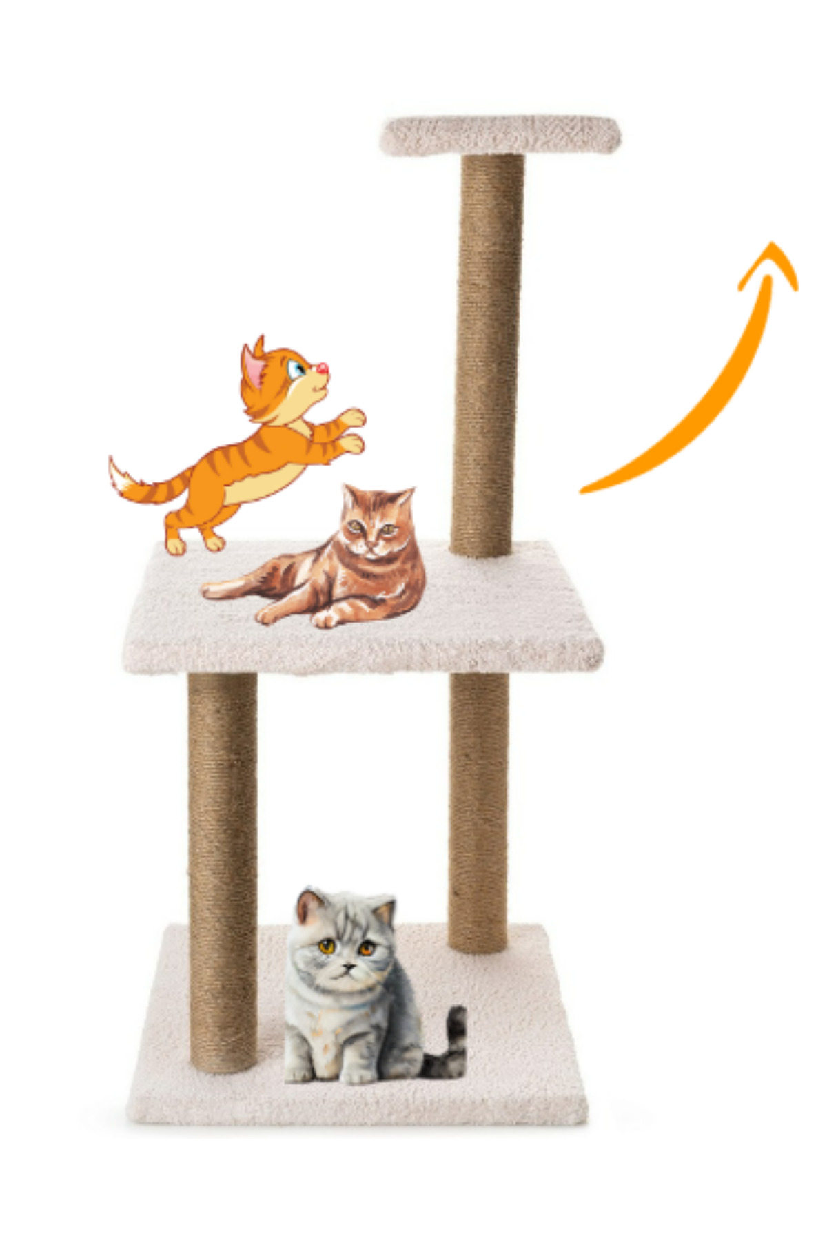 Beylini 3Lü Kedi Tirmalama Tahtasi Peluş Kumaş Demonte 84 Cm Yükseklik 3