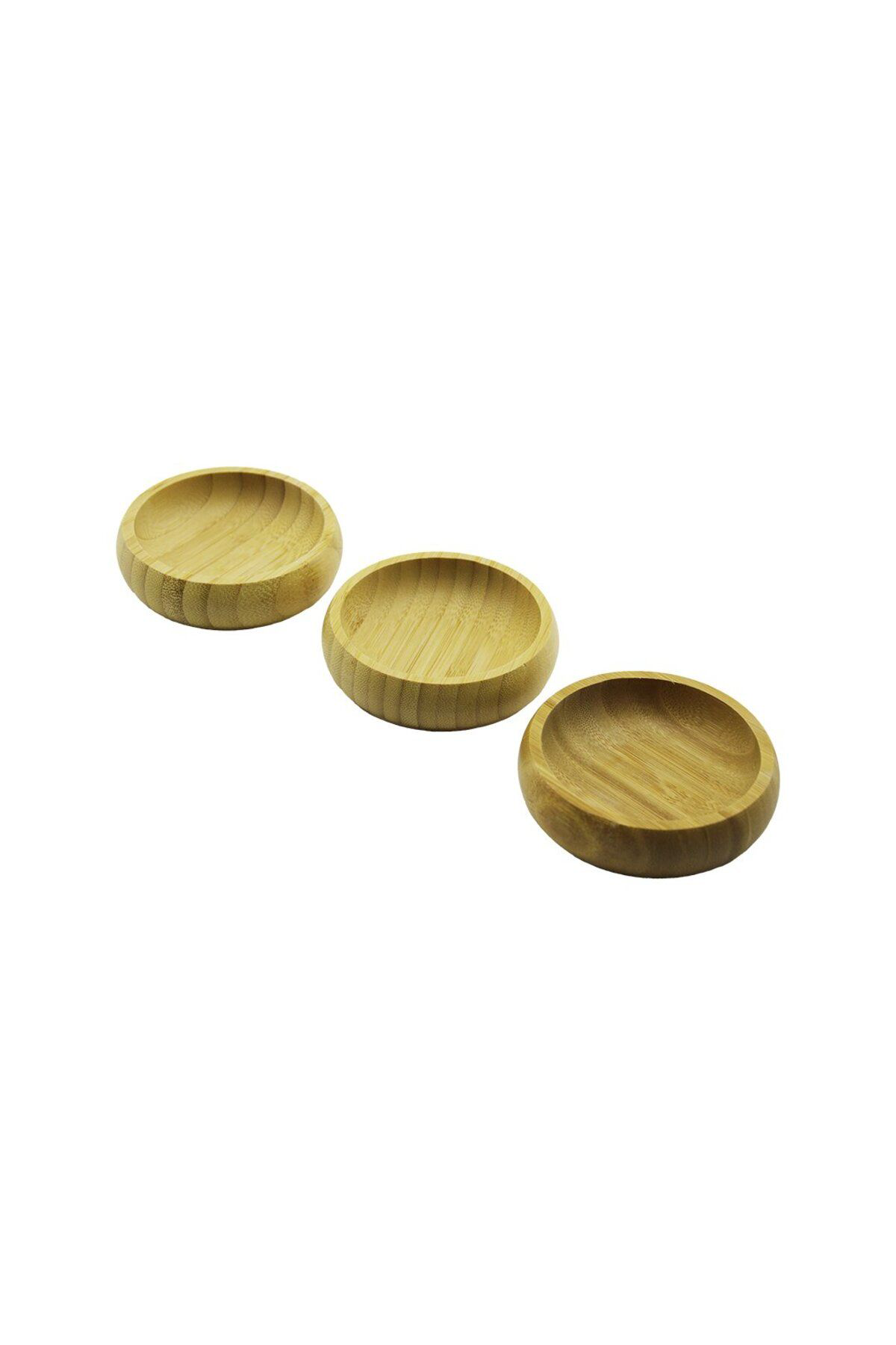 Ok Aksesuar 3Pcs Mini Yuvarlak Ahşap Bambu Çerezlik - Lokumluk Fileli Ambalaj